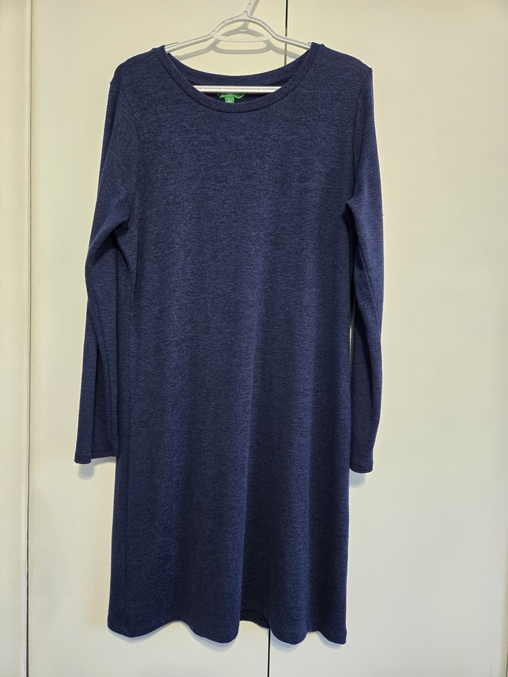 DIP Knit Dress L Navy Blue Long Sleeve A Line Stretch 39" Soft Hacci